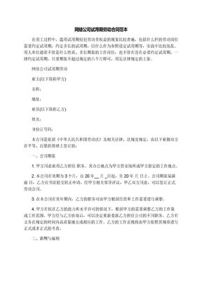 网络公司试用期劳动合同范本