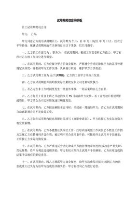试用期劳动合同模板