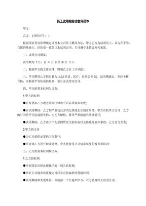 员工试用期劳动合同范本