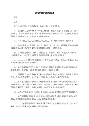司机试用期劳动合同范本