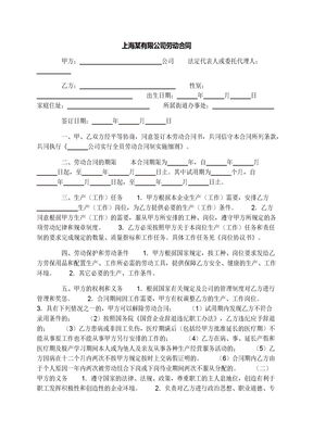 上海某有限公司劳动合同