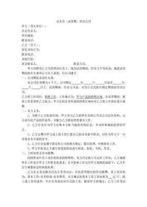 业务员(试用期)劳动合同
