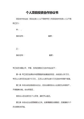 个人项目投资合作协议书