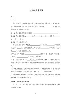 个人投资合作协议书范文