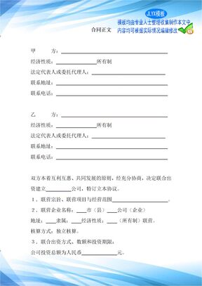 公司企业投资联营协议合同标准新版范本